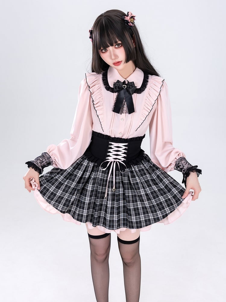 Peter Pan Collar Pink Jirai Kei Ruffle Shoulders Shirt