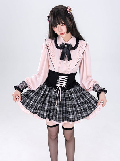 Peter Pan Collar Pink Jirai Kei Ruffle Shoulders Shirt