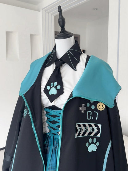 Black and Blue Futuristic Techwear Cyberpunk Hooded Jacket