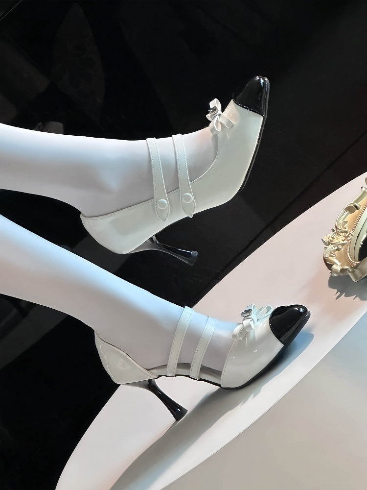 Black and White Chocolate Bow at Top Sweet Lolita High Heels