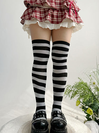 Black&Purple/Black&Gray Striped Pattern Lolita Over Knee Stockings