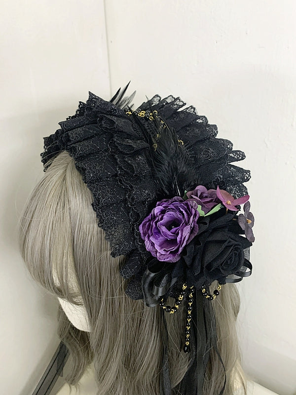Bead Chains Gothic Rosette Design Feather KC Black/Black and Purple