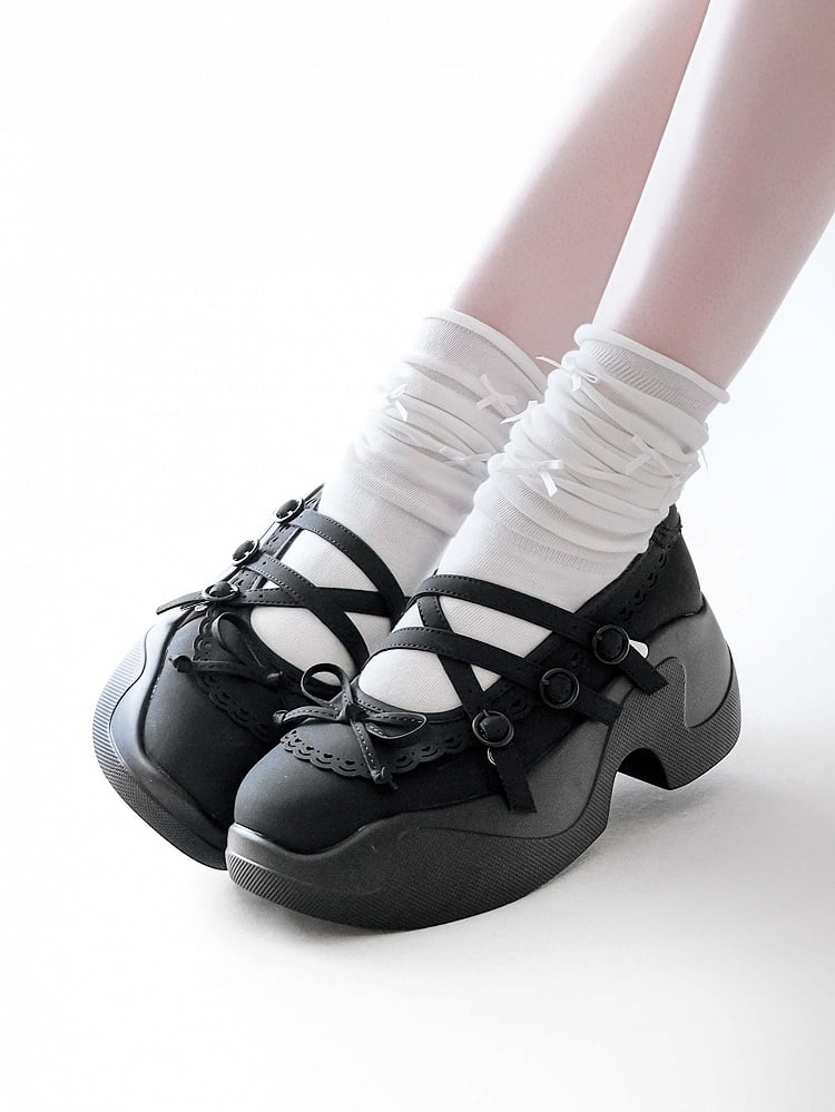 Black Knotted Bow at Top Crisscross Design Platforms