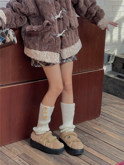 7 Color Options Knitted Leg Warmers With Button Decorations