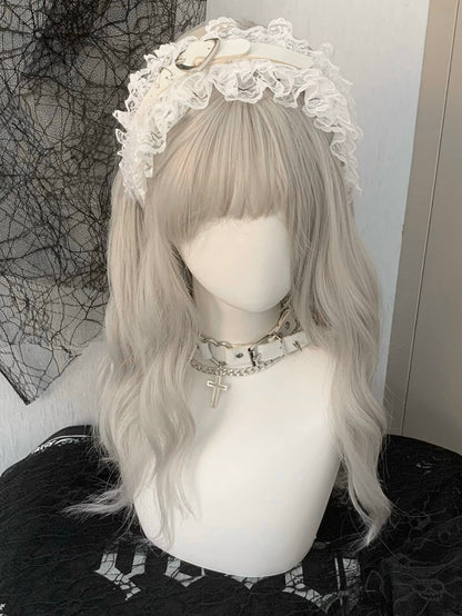 Black/White Pin Decorated Heart Buckle Ruffled KC