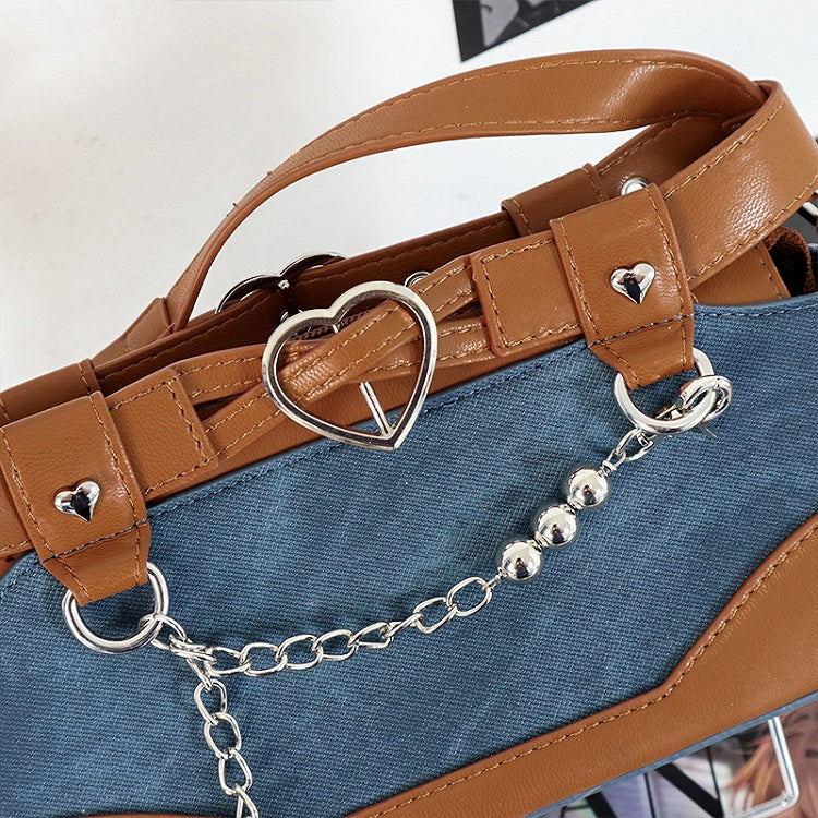 Brown Ita Bag with Chain and Heart Charm