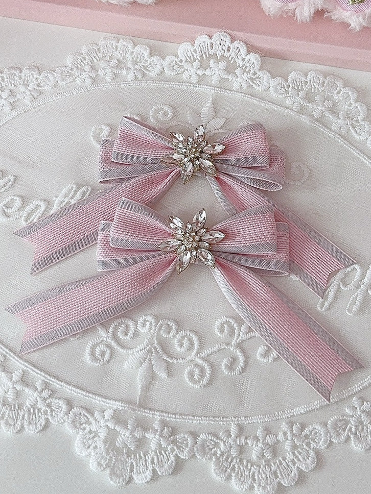 5 Color Options Rhinestone Snow Decorated Bowknot Hairclip