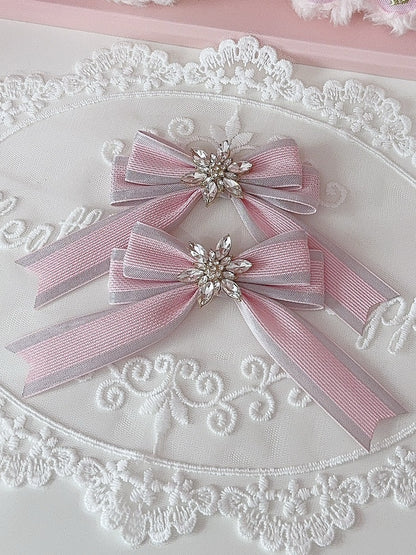 5 Color Options Rhinestone Snow Decorated Bowknot Hairclip