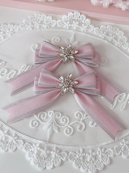 5 Color Options Rhinestone Snow Decorated Bowknot Hairclip