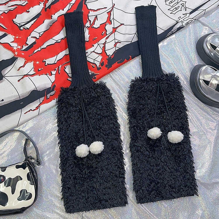 4 Color Options Y2K Pompons Knitted Plush Leg Warmers