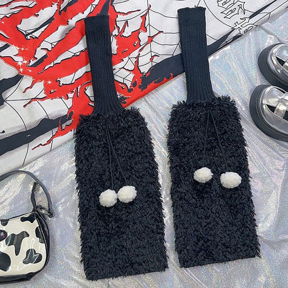 4 Color Options Y2K Pompons Knitted Plush Leg Warmers