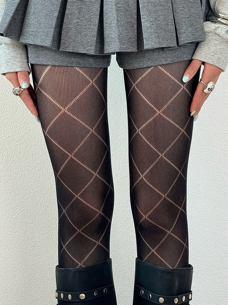 White/Black/Gray Diamond Pattern Tights