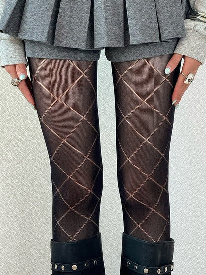 White/Black/Gray Diamond Pattern Tights