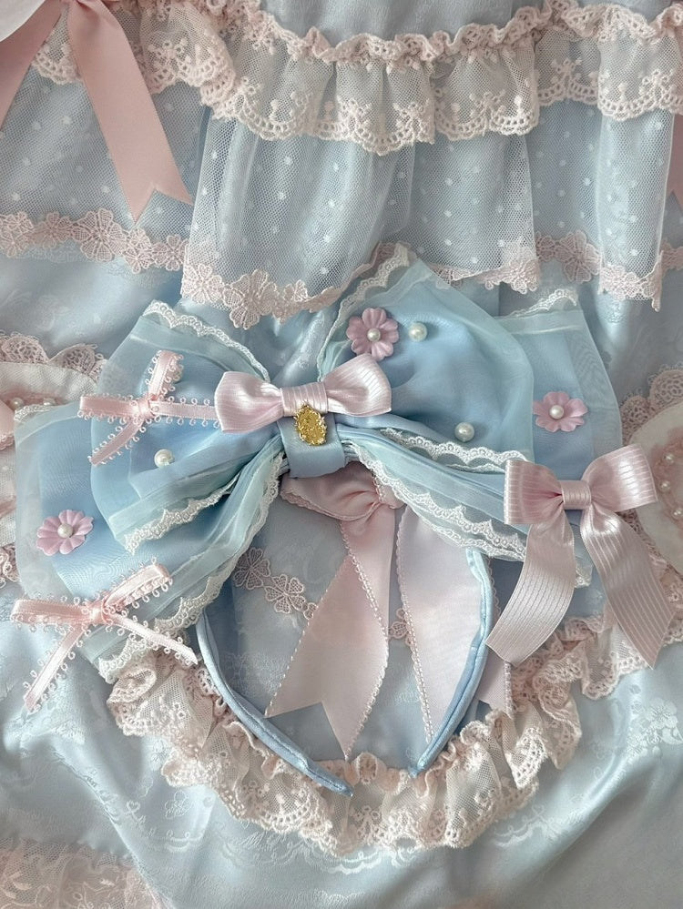 Pink/Blue&Pink Beaded Decorated Floral Design Bowknot KC