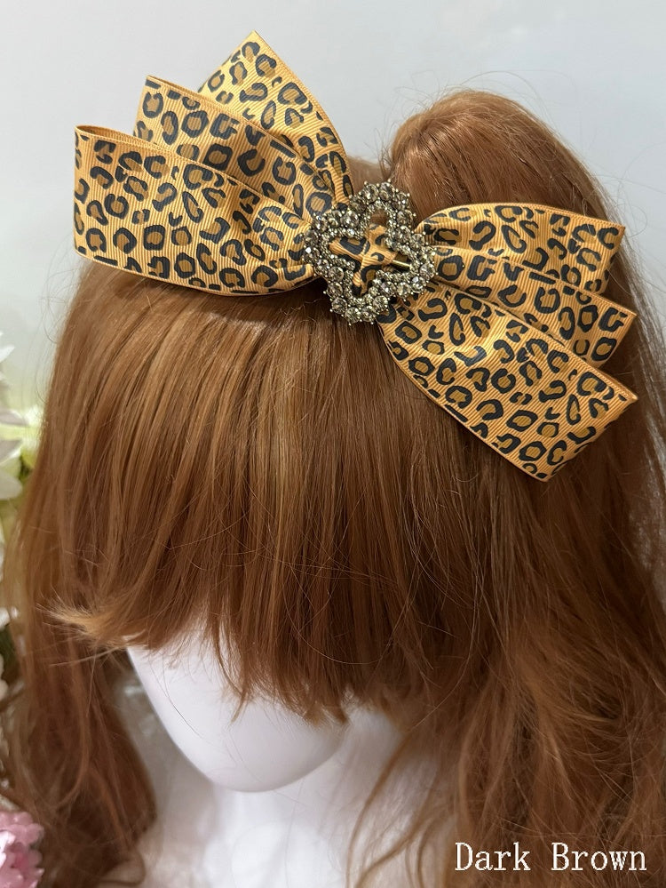 5 Color Options Rhinestone Decorated Leopard Pattern Bowknot Hairclip