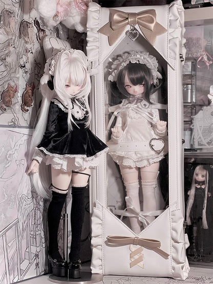 White&Gold Bowknot Details Diamond Pattern 1/4 Scale BJD Doll Bag with Two Straps