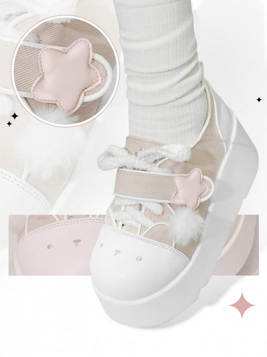 Y2K Pink & White Regular/Thicken Version Platform Canvas Sneakers
