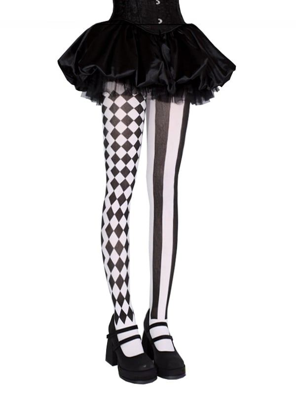 Black / Red Asymmetrical Print Circus Clown Vibes Tights