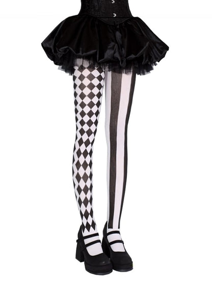 Black / Red Asymmetrical Print Circus Clown Vibes Tights