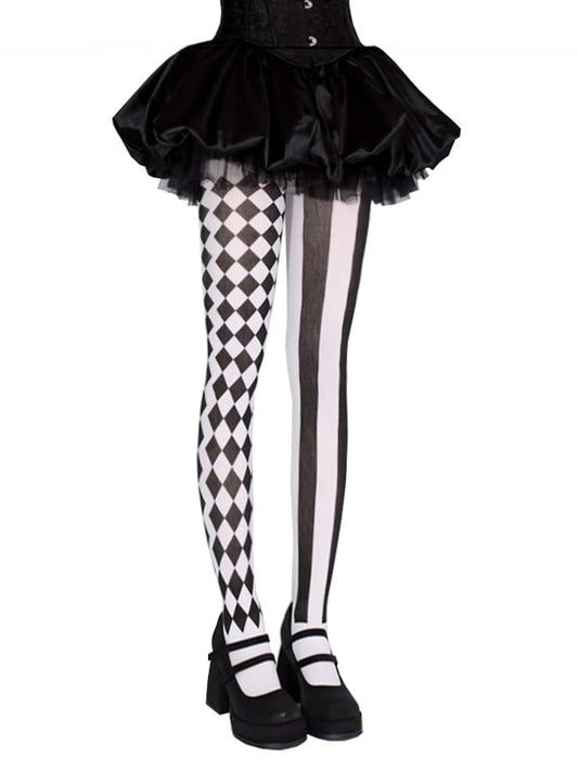 Black / Red Asymmetrical Print Circus Clown Vibes Tights
