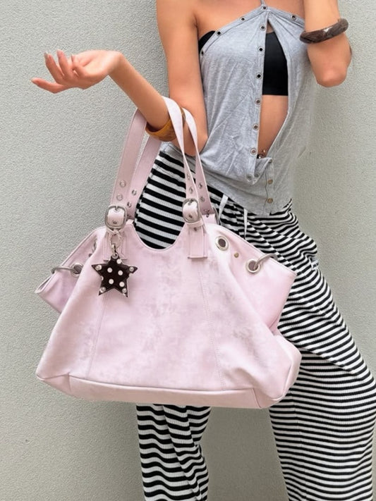 Chic Pink Minimalist Tote Bag - Large Capacity