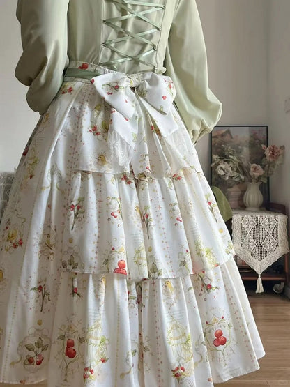 Green Long Sleeves Lolita Blouse with Lace-Up Back and Ruffled Details