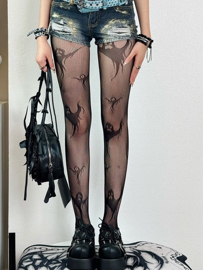 Black Halloween Y2K Ghost Pattern Tights