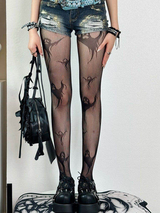 Black Halloween Y2K Ghost Pattern Tights