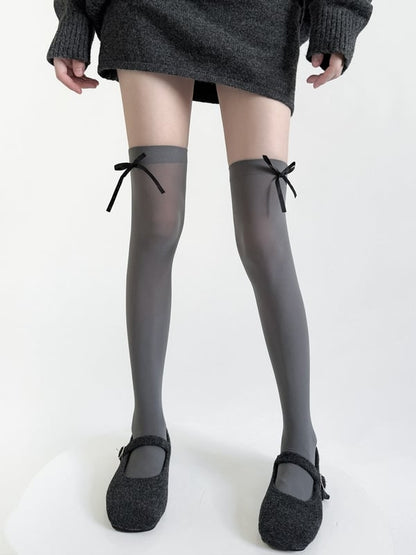 Black / Gray / White Bow Accents Semi-sheer JK Stockings