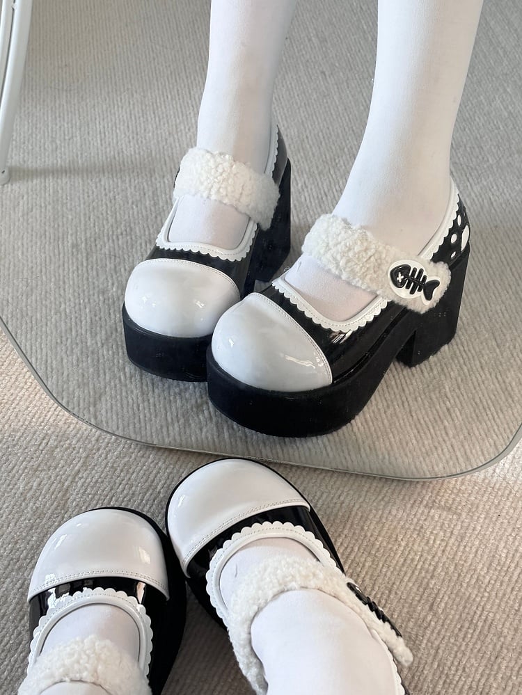 Black Jirai Kei Claw Fishbone Design Platform Shoes