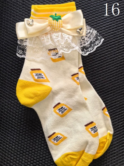 19 Options Colorful Lolita Calf Socks With Bowknot Details And Lace Cuffs