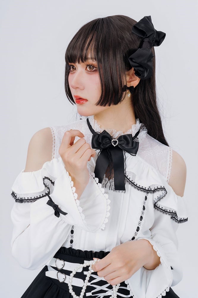 Jirai Kei Open Shoulders Long Sleeves White Blouse Best Seller