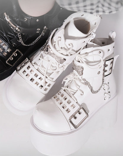 Punk Matte White Platform Ankle Boots Silver-tone Studs
