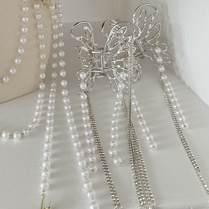 Black / White Bead Chain Butterfly Claw Clips
