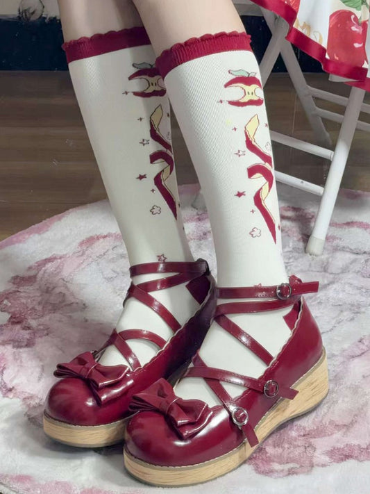 Red Apple Christmas Lolita Calf Socks
