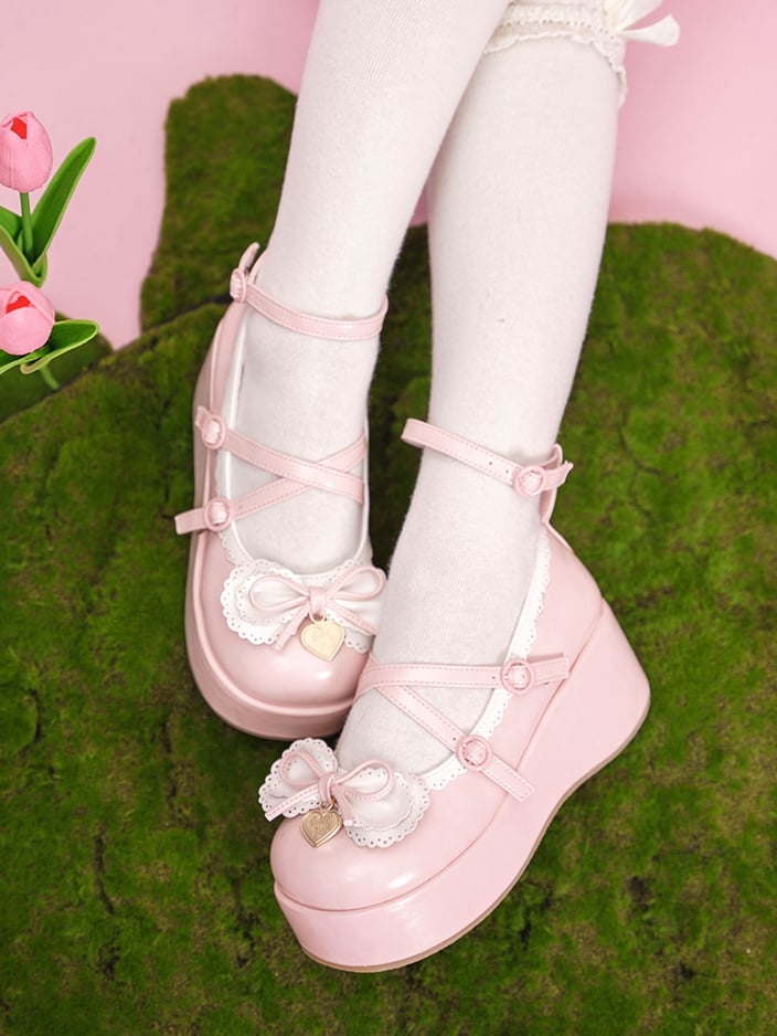 Knotted Bow Accent Sweet Pink Round Toe Platforms