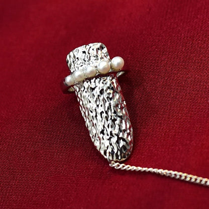 Punk Silver Fingernail Decoration Chain Ring