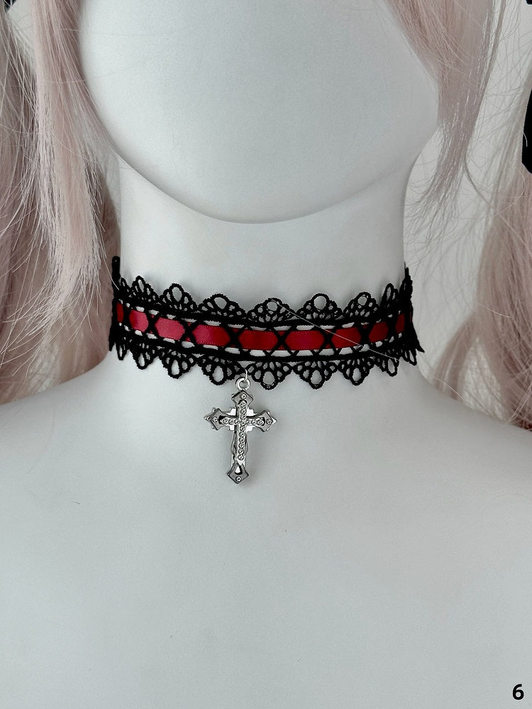 7 Colors Halloween Gothic Cross Pendant Nun Lolita Choker