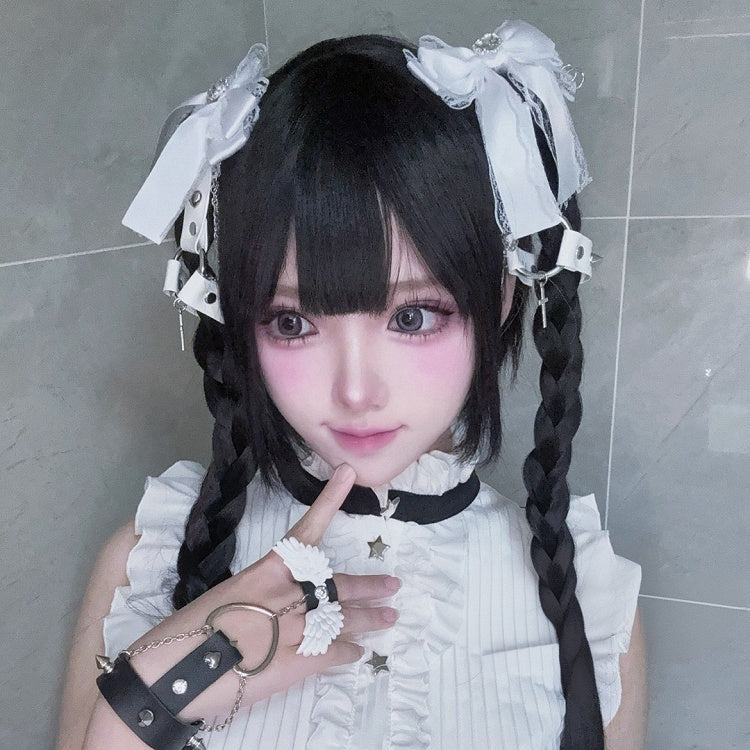 Black/Pink/White/Blue Stud Jirai Kei Bowknot Punk Hairclips