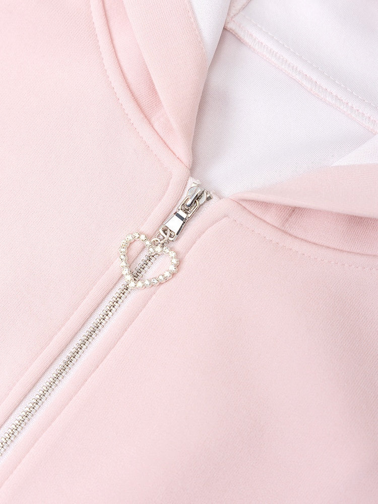 Cute Bunny Ears Design Light Pink Oversize Zip-up Hoodie