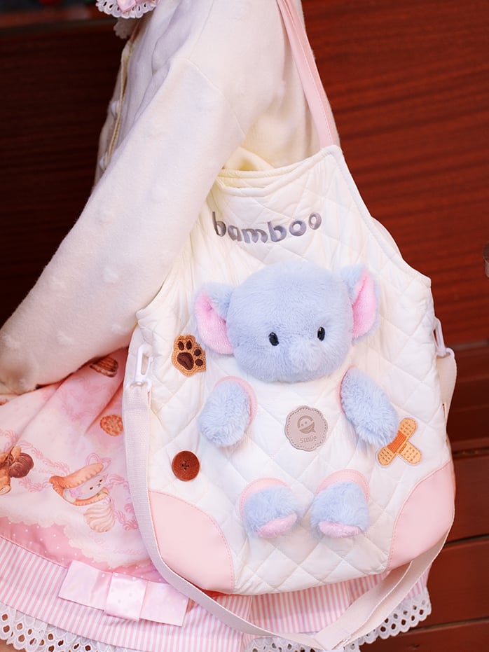 White&Pink Cut-out Design Crossbody Bag With 3 Options Detachable Plushie