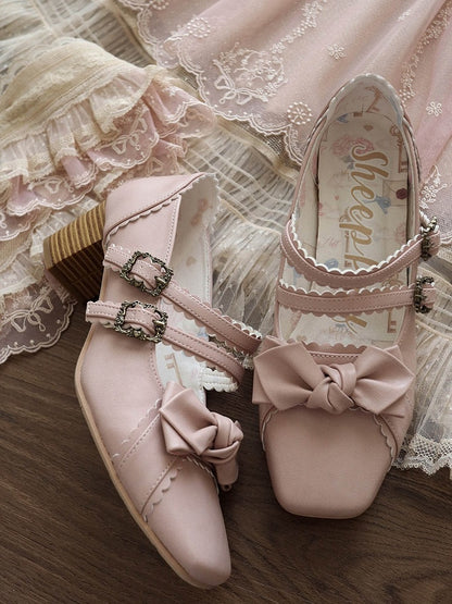 Pink Bow at Top Sweet Lolita Shoes