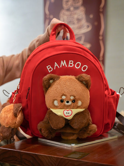 Red Cute Backpack With A Detachable Red Panda Plushie