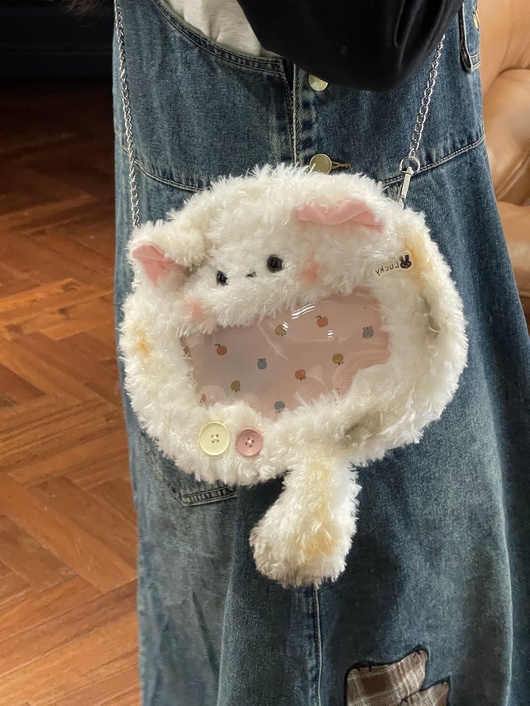 White Cute Kitty Lamb Crossbody Ita Bag