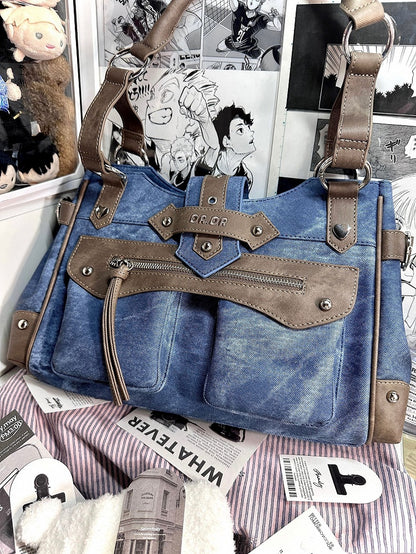 Denim Blue Motorcycle Ita Shoulder Bag