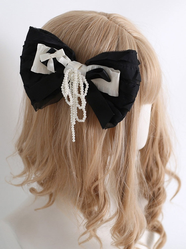 Black Beaded Tassel Bowknot Hairclip