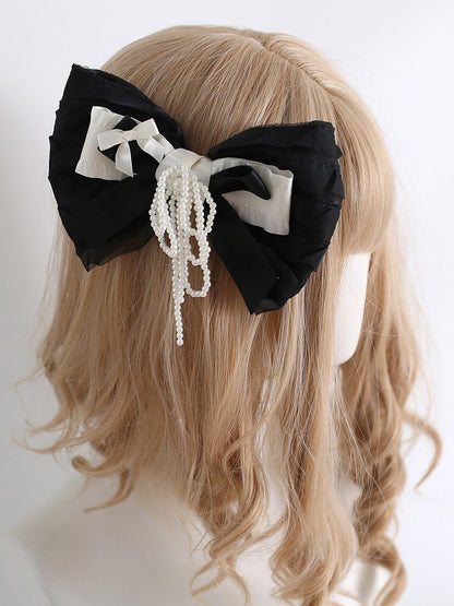 Black Beaded Tassel Bowknot Hairclip