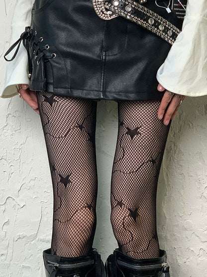Black Dark Gothic Star Pattern Hollow-out Tights