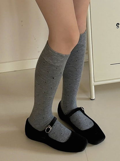 White/Light Brown/Dark Coffee/Dark Grey/Black Polka-dot Pattern Underknee Stockings