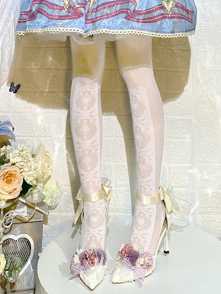 Gothic Lolita White/Black Print Over Knee Stockings